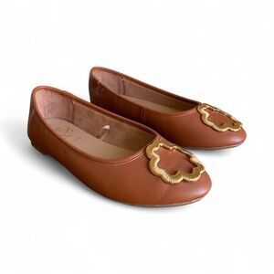Sam & Libby Leather Flats Women’s Size 6 Brown Cognac Gold Accent NWOT